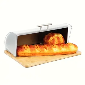Roll top European Style Customized Wooden cutting board Powder Coated Metal Color Bread Bin