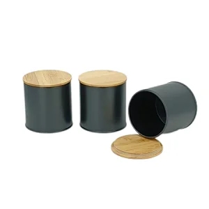 Kitchen Canisters with Bamboo Lids, Airtight Metal Canister Set, Coffee, Sugar, Tea, Flour, Pasta Storage Containers, Kitchen Decor, Set of 3