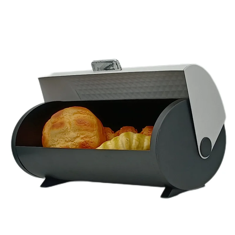 Kitchen Bread Bin, Storage basket, Food case 2022, Carbon Steel, Bamboo Lid, Rectangle, Modern Designe, White Black Grey, Any Color