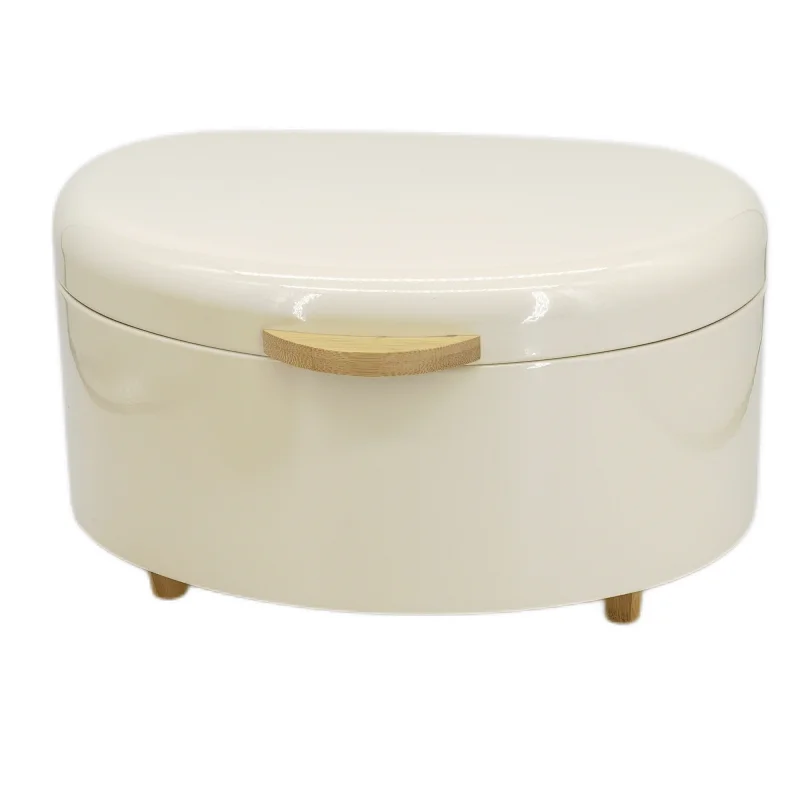 Kitchen Bread Bin, Storage basket, Food case 2022, Carbon Steel, Bamboo Lid, Rectangle, Modern Designe, White Black Grey, Any Color