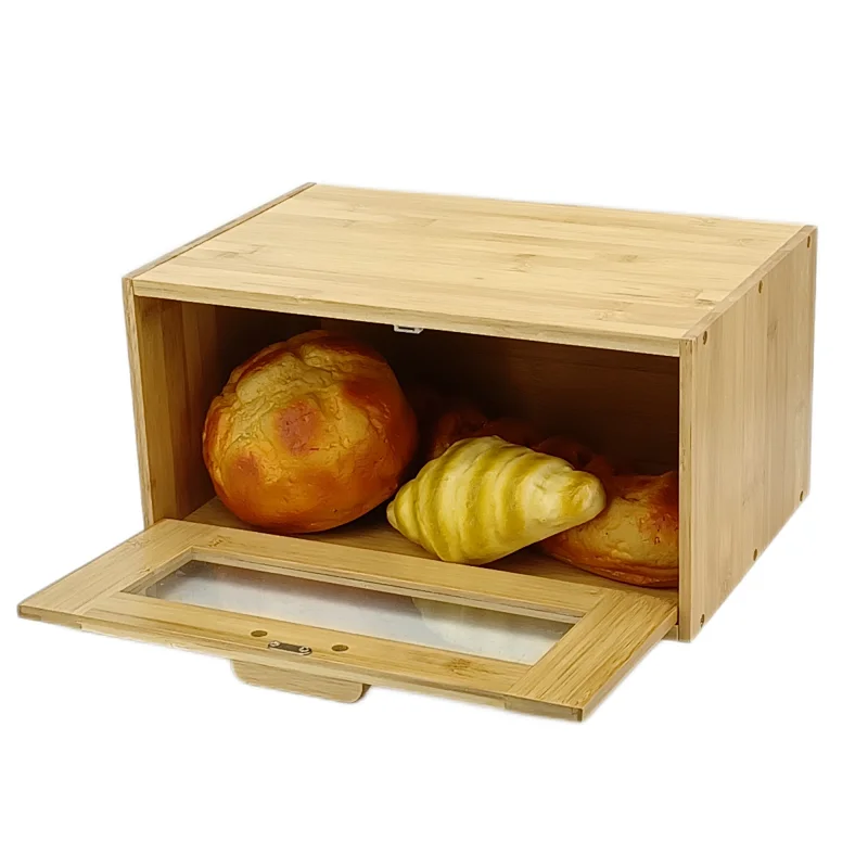 Kitchen Bread Bin, Storage basket, Food case 2022, Carbon Steel, Bamboo Lid, Rectangle, Modern Designe, White Black Grey, Any Color