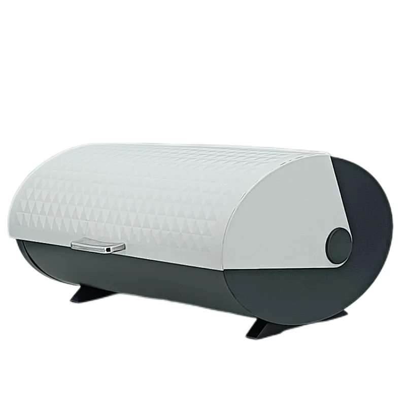 Kitchen Bread Bin, Storage basket, Food case 2022, Carbon Steel, Bamboo Lid, Rectangle, Modern Designe, White Black Grey, Any Color
