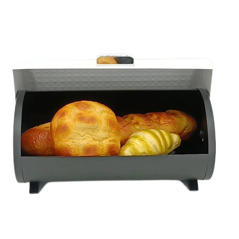 Kitchen Bread Bin, Storage basket, Food case 2022, Carbon Steel, Bamboo Lid, Rectangle, Modern Designe, White Black Grey, Any Color