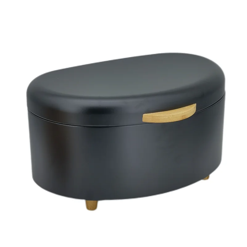 Kitchen Bread Bin, Storage basket, Food case 2022, Carbon Steel, Bamboo Lid, Rectangle, Modern Designe, White Black Grey, Any Color
