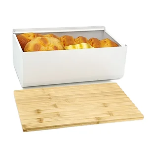 stainless steel bread box with bamboo cutting board