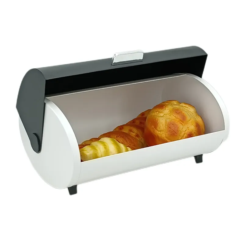 Kitchen Bread Bin, Storage basket, Food case 2022, Carbon Steel, Bamboo Lid, Rectangle, Modern Designe, White Black Grey, Any Color