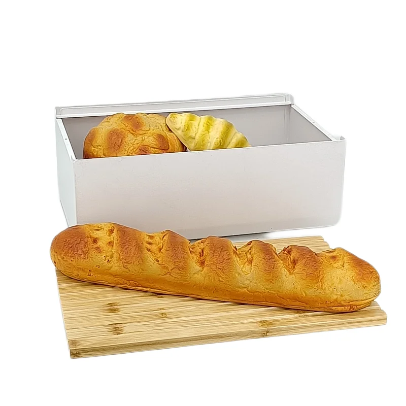 stainless steel bread box with bamboo cutting board