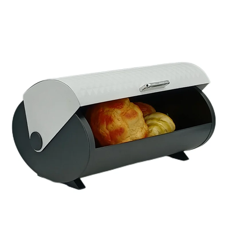 Kitchen Bread Bin, Storage basket, Food case 2022, Carbon Steel, Bamboo Lid, Rectangle, Modern Designe, White Black Grey, Any Color