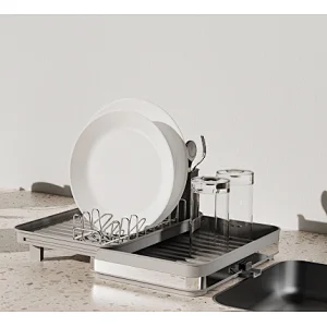 Folding Dish Drainer Rack, Small Capacity Dish Drying Rack with Tray and Dish Drainer for Kitchen, Any Color Tray and Tool holder, Modern Design, 1 Layer, Simple Style