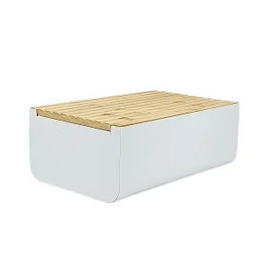 Kitchen Bread Bin, Storage Box, Food case 2022, Carbon Steel, Bamboo Lid, Rectangle, Modern Designe, White Black Grey, Any Color