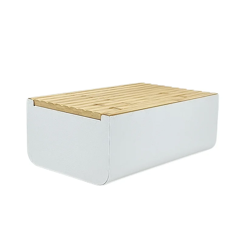 stainless steel bread box with bamboo cutting board