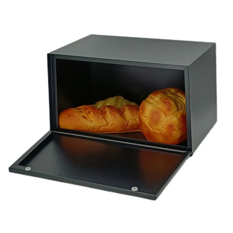 Kitchen Bread Bin, Storage basket, Food case 2022, Carbon Steel, Bamboo Lid, Rectangle, Modern Designe, White Black Grey, Any Color