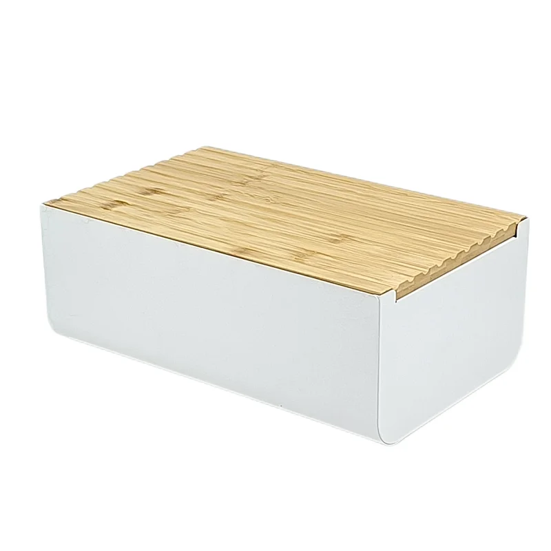 stainless steel bread box with bamboo cutting board