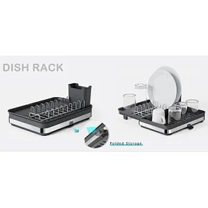 Folding Dish Drainer Rack, Small Capacity Dish Drying Rack with Tray and Dish Drainer for Kitchen, Any Color Tray and Tool holder, Modern Design, 1 Layer, Simple Style