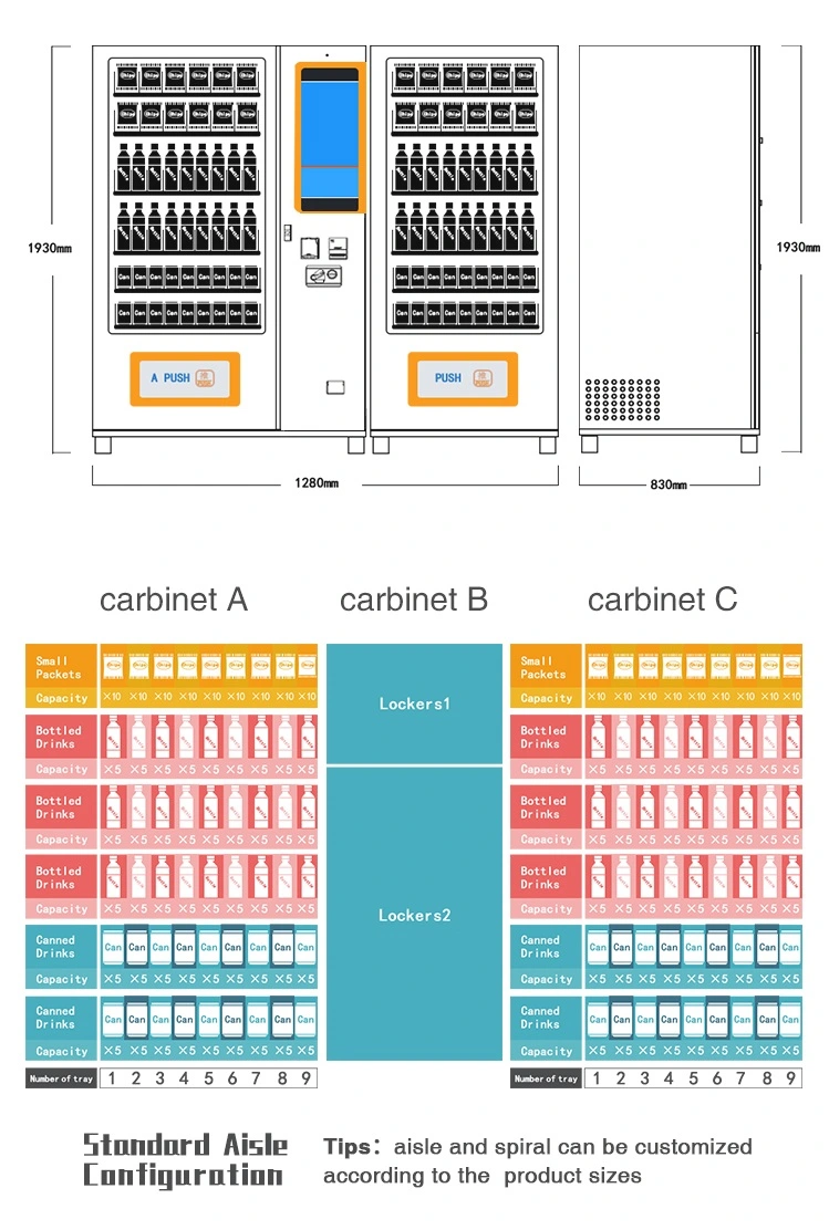 double combo vending machine for meals and snacks machine configuration