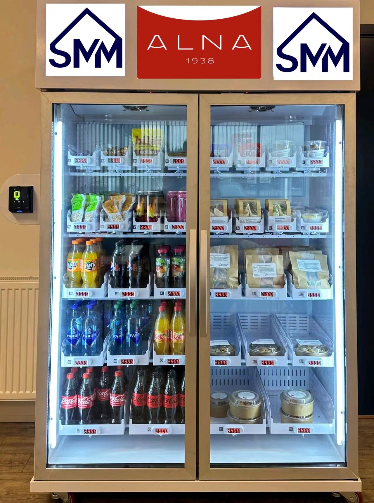 smart fridge vending machine selling snacks and drinks for office break