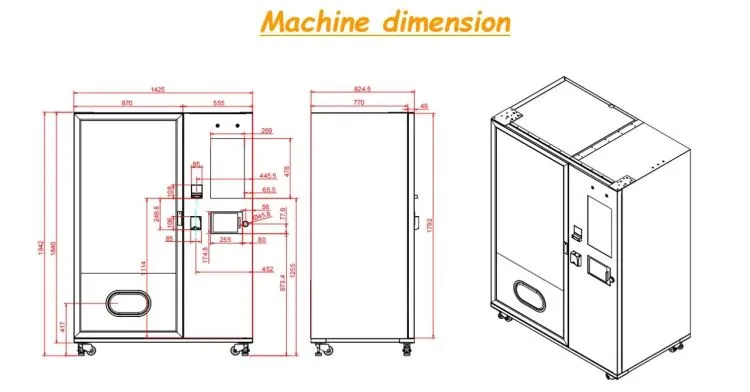 dimension of Cup Noodle Vending Machine with free hot water supply
