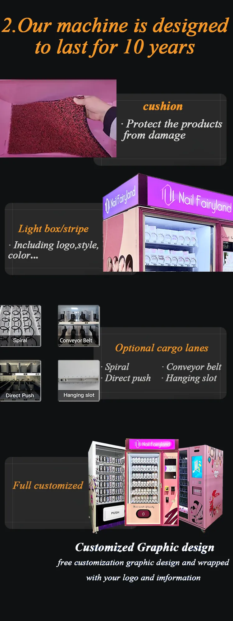 Cosmetic lashes vending machine for beauty product designed for beauty products high-quality hardware