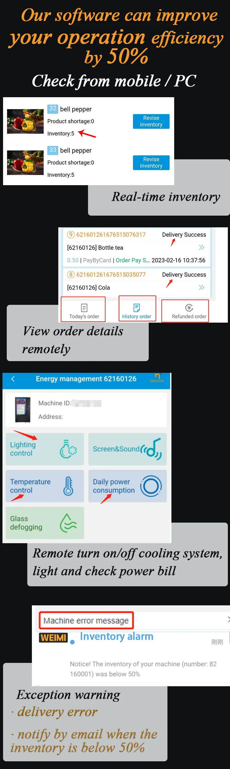 Fruits Vegetables Refrigeration Locker vending machine better than other ordionary vending machine? We develop smart software system for operator to manage the machine remotely and easily.