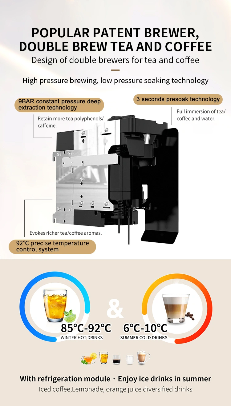coffee vending machine for office with patent brewers for tea and coffee high pressure brewing low pressure soaking technology