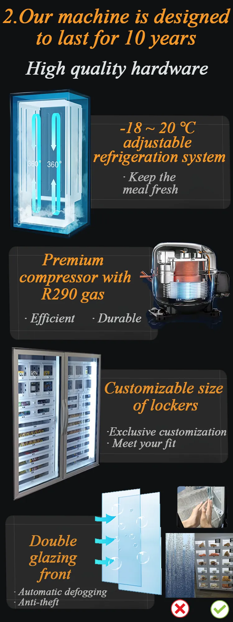 -18℃ Freezing Locker Vending Machine for Pre-made Meal designed to last for 10 years