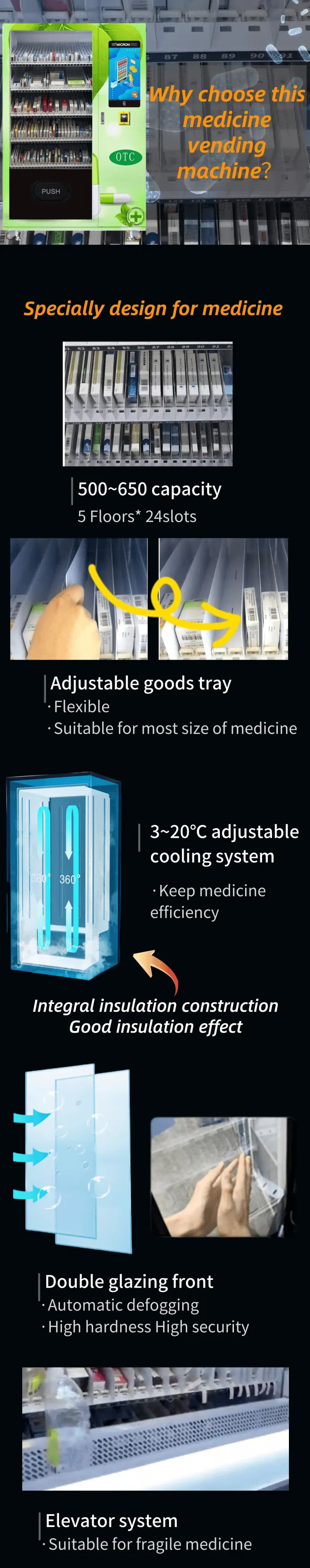 OTC medicine vending machine 24 hours self-service pharmacy big capacity designed for medicine