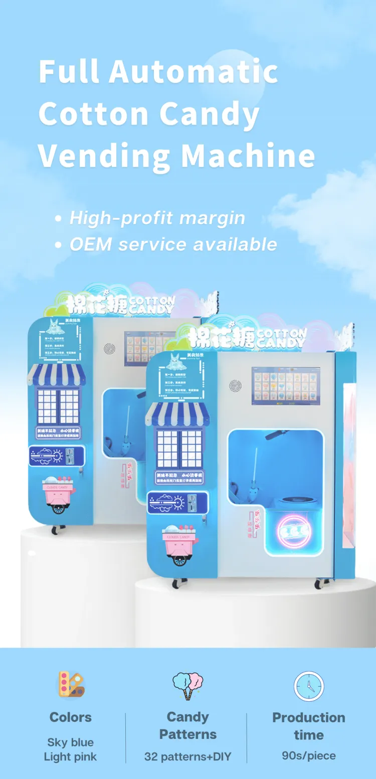 2023 Newest Full Automatic Cotton Candy Vending Machine Fairy Floss Machine high-profit margin OEM service available