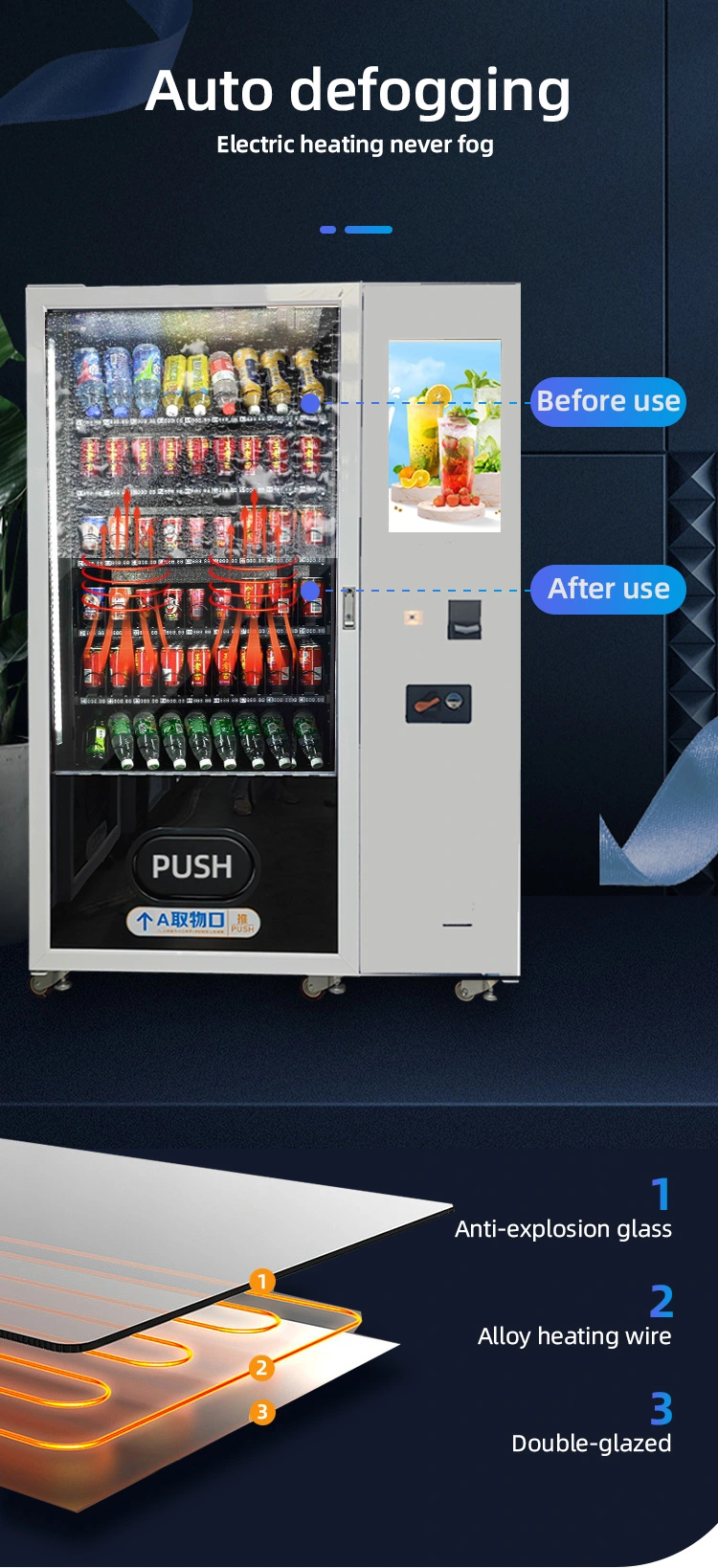 Big Capacity Snacks Drinks Combo Vending Machine automatic defogging