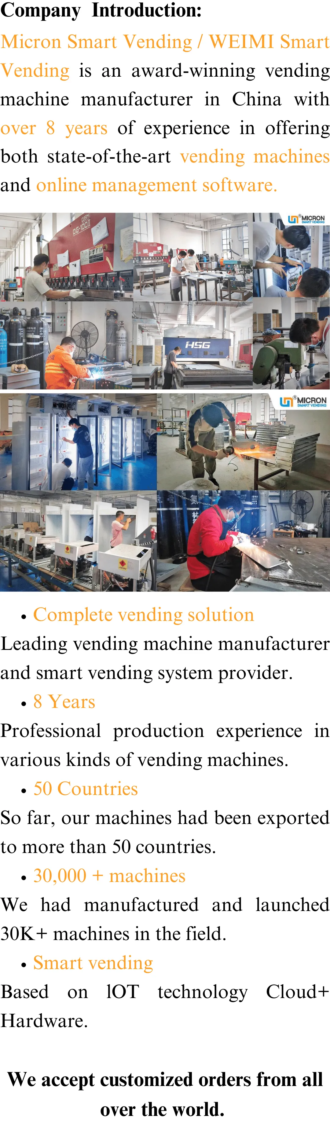 WEIMI smart beer vending machine company and manufacturer introduction accept cutomized orders from all over the world