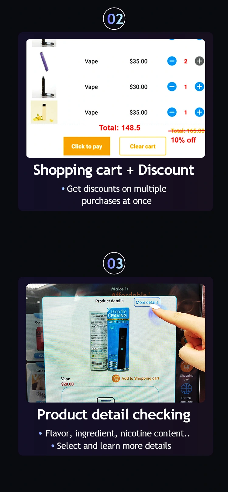 shop from mini tabletop vape vending machine for selling vape e-cigarette tissue condom tampon