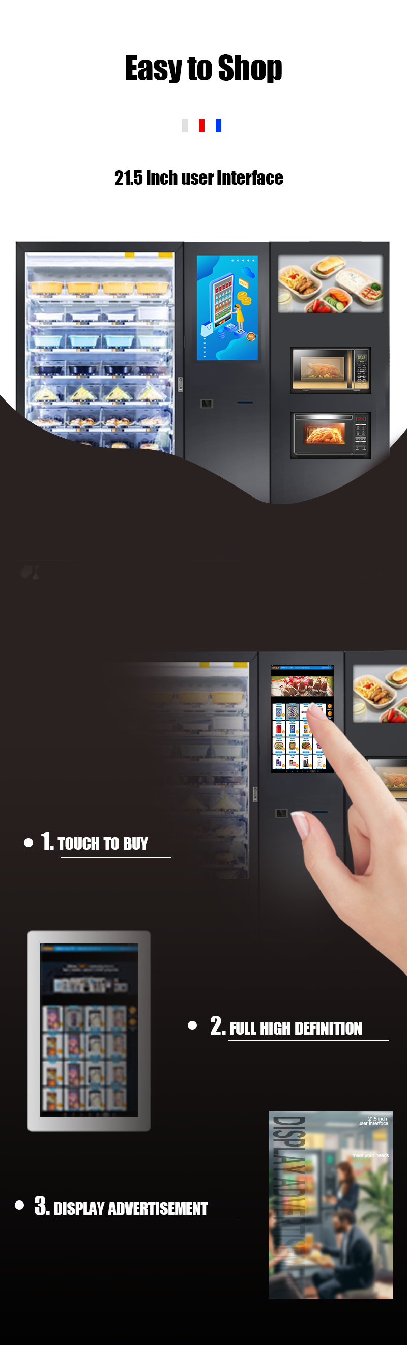 Hot Food Vending Machine with Elevator Builtin Microwave