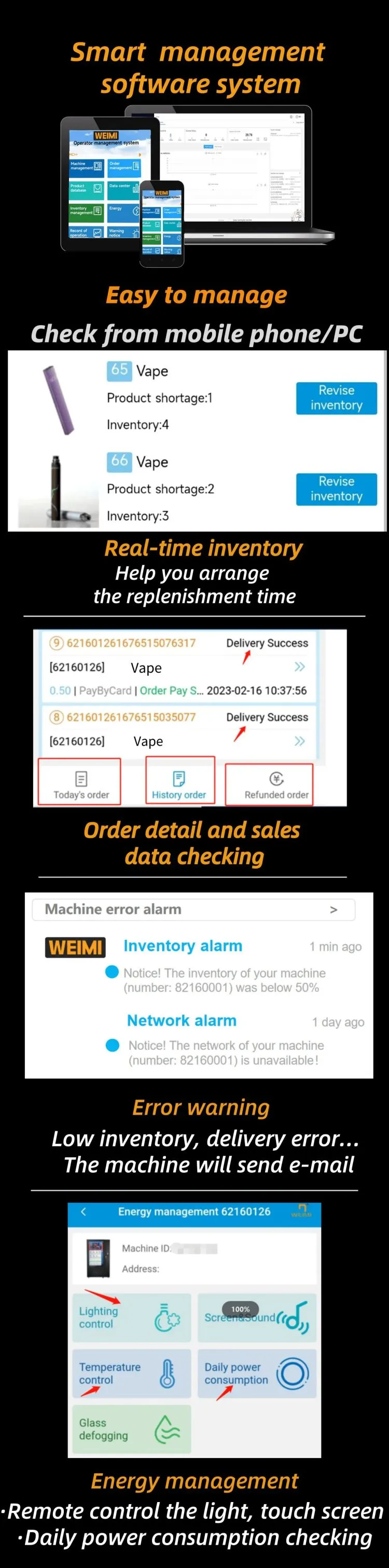 Wall-mounted touchscreen mini vape vending machine support checking real-time inventory