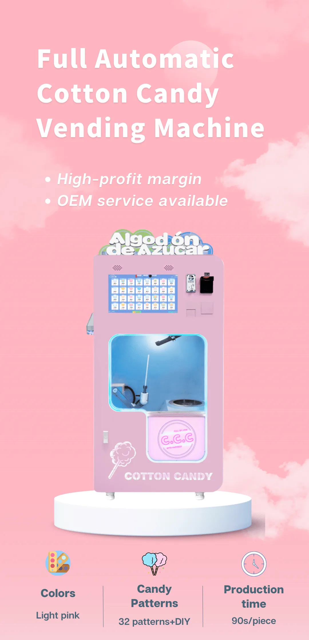 Commercial Full Automatic Cotton Candy Machine DIY Candy Floss Vending Machine OEM service available