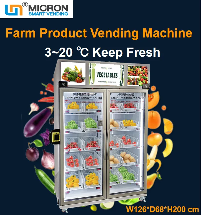 Cashless smart vending fridge fresh healthy food vegetables fruit salad sandwich vending machine outdoor