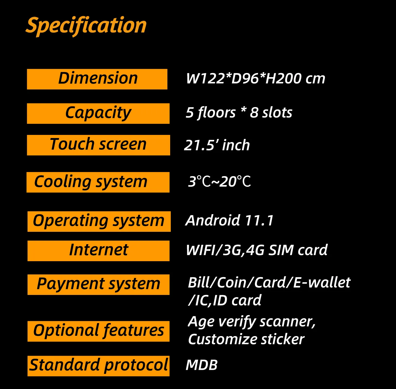 WEIMI smart beer vending machine specification