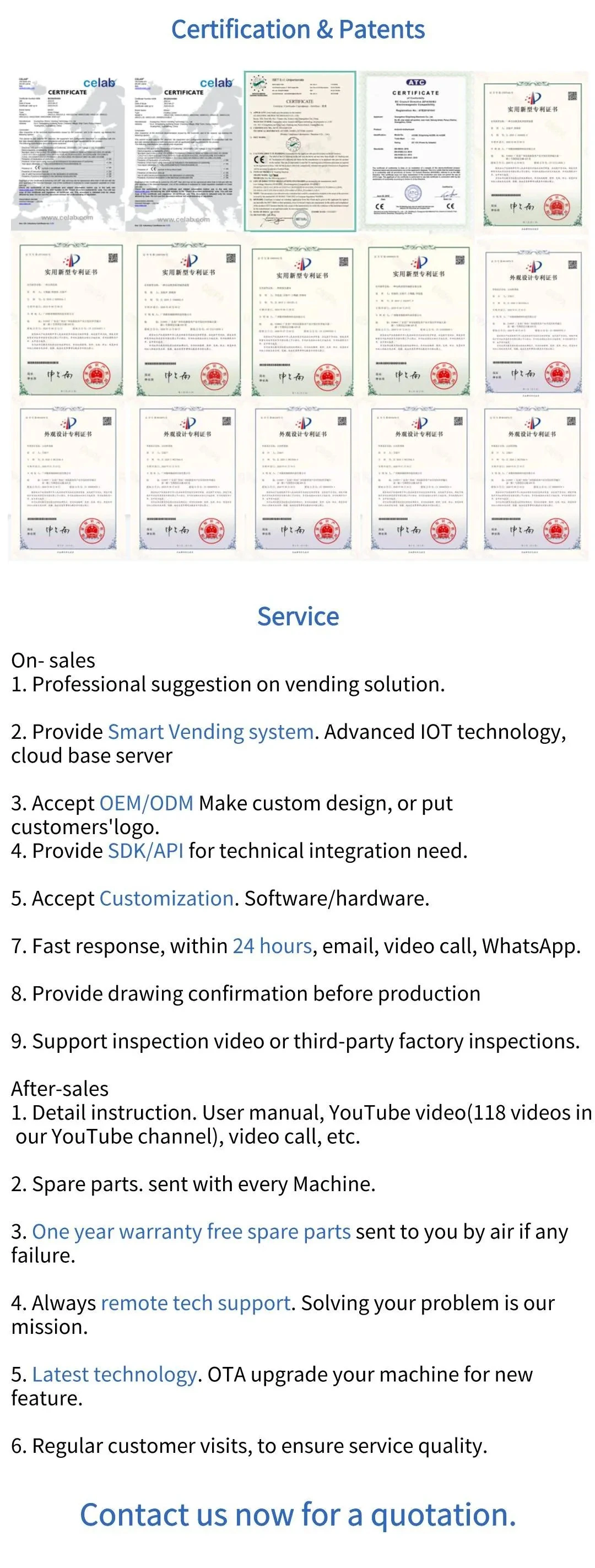 drink XY elevator vending machine certificate and patents
