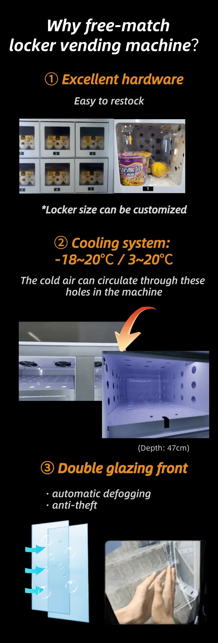 free-match locker vending machine easy to restock two cooling systems double glazing front