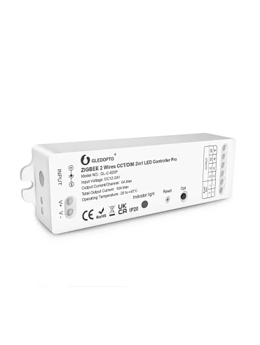 Zigbee Pro Smart 2 Wires CCT/Dimmer 2in1 LED Strip Controller Receive Gledopto