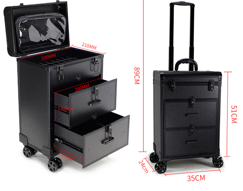 Large Makeup Case on Wheels train case with drawers