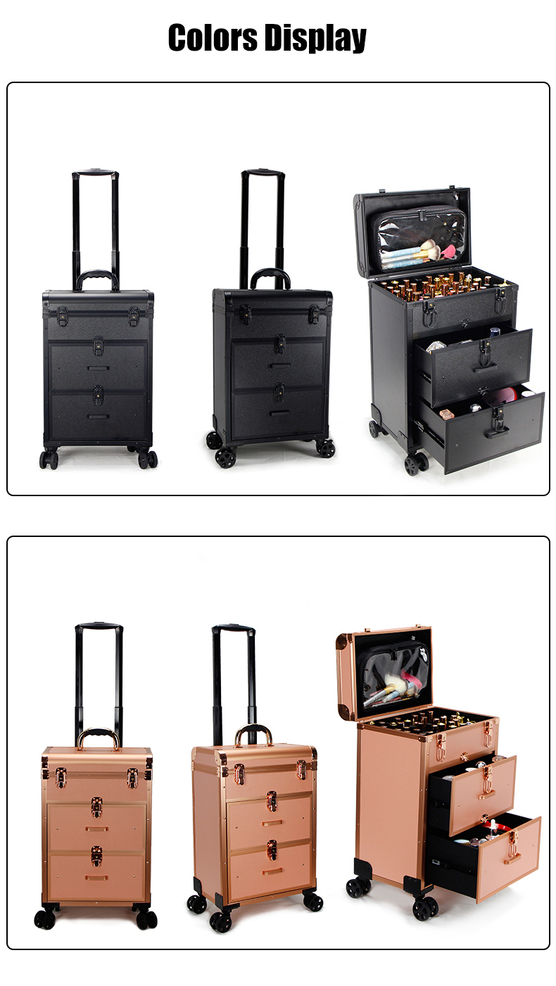Large Makeup Case on Wheels train case with drawers