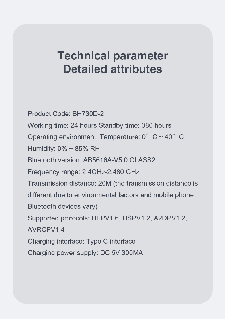 Shenzhen Cheeta Technology Co., Ltd. is a professional bt headphones BH730D-2 manufacturer in China . Provide wholesale and OEM of Bluetooth Headset.