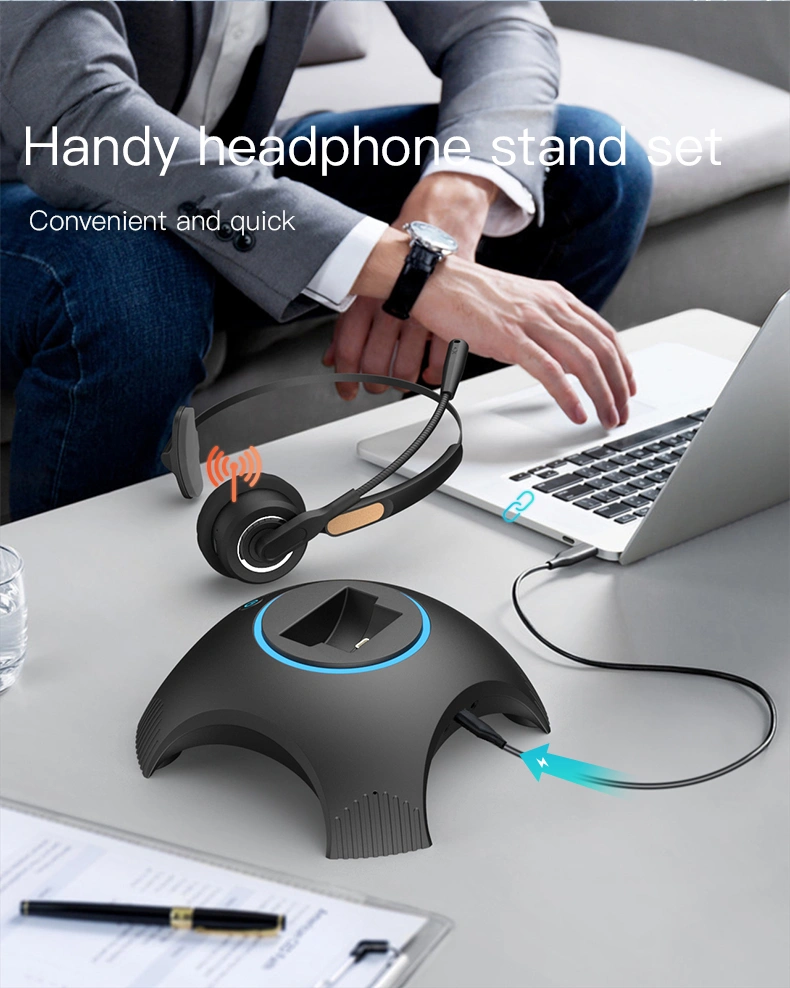 All-in-one wireless Bluetooth call center headset + charging base,Call Center Headset Manufacturer