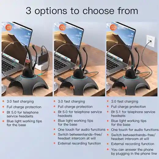 Call center headset 2023 new design, center headset base,with bluetooth + charging base + phone line connection + hands-free function