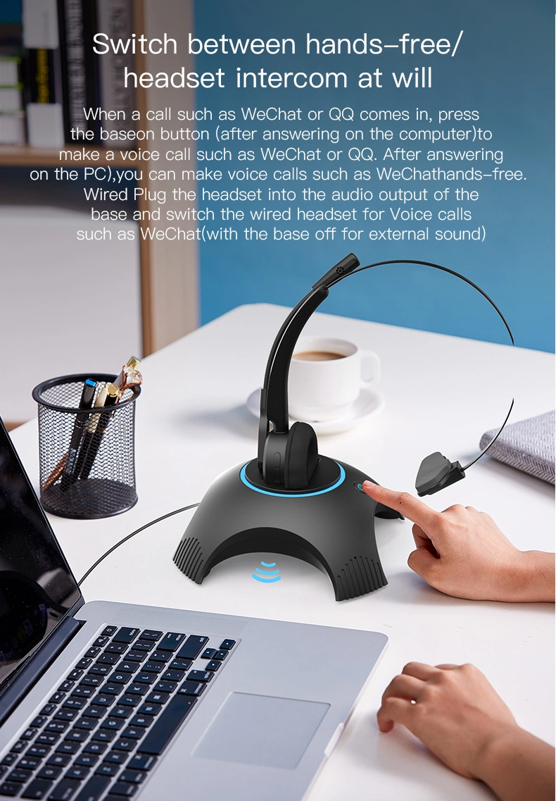 Call center headset 2023 new design, center headset base,with bluetooth + charging base + phone line connection + hands-free function