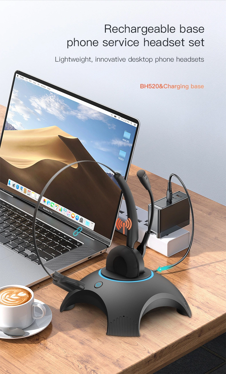 All-in-one wireless Bluetooth call center headset + charging base,Call Center Headset Manufacturer