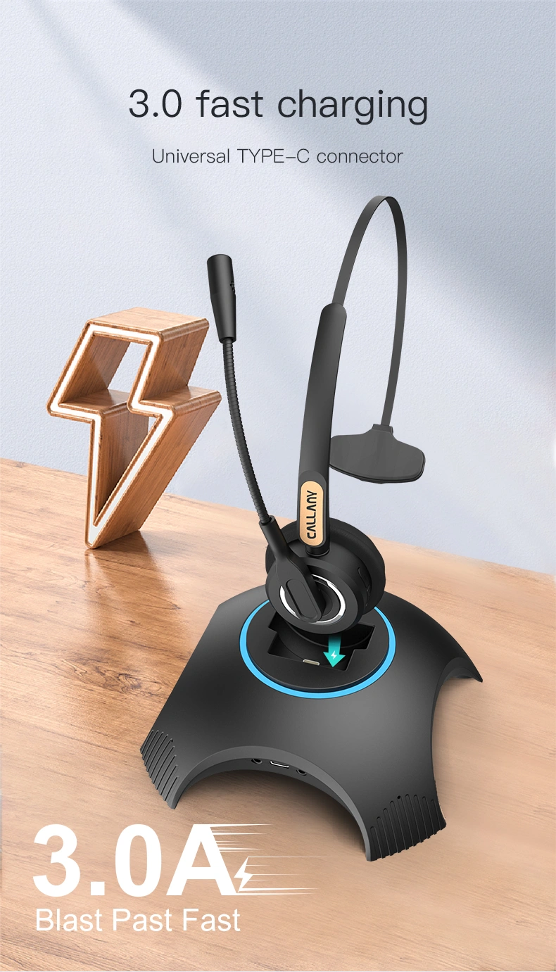 All-in-one wireless Bluetooth call center headset + charging base,Call Center Headset Manufacturer