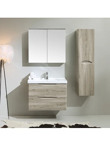 PVC emebrane Bathroom Cabinet, Brown Elm Wall Mounted cabinets, Wood Storage bath vanities, European style Bathroom Furniture Set, bathroom cabinet