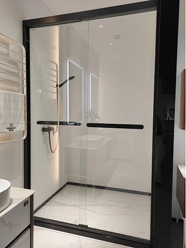 Two movable door shower room, Matt black color stainless steel frame—HC09 Series