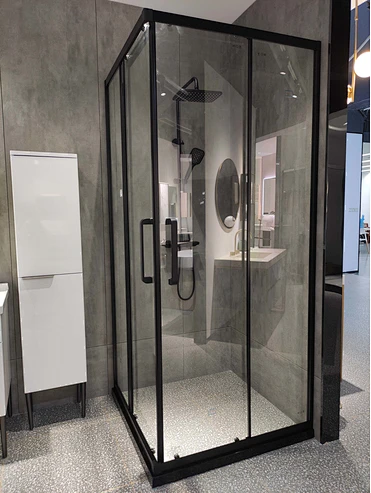 L-shaped two fixed and two movable door shower room, Matt black color stainless steel frame—HC03 Series