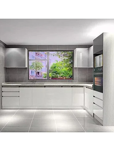 Simple Waterproof Plywood High Glossy Grey & White Kitchen Cabinet-High glossy series